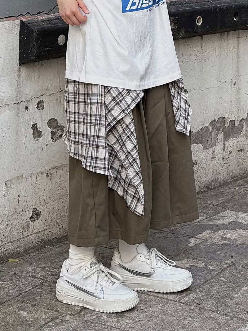 check layered cotton shorts