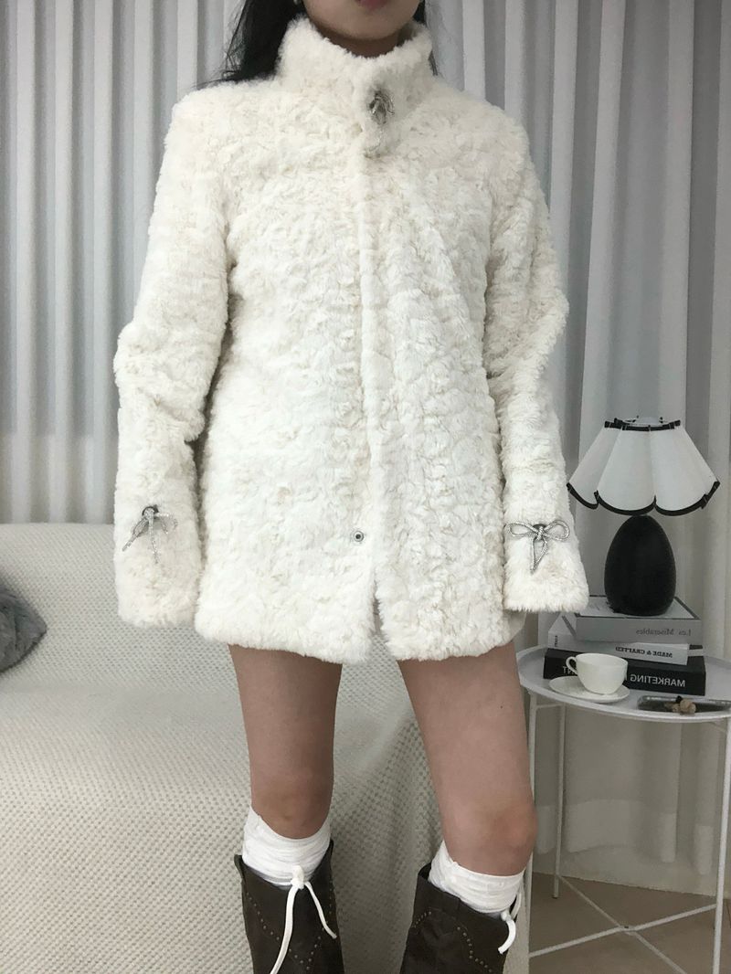 Vintage Creamy Ribbon Fur Jacket