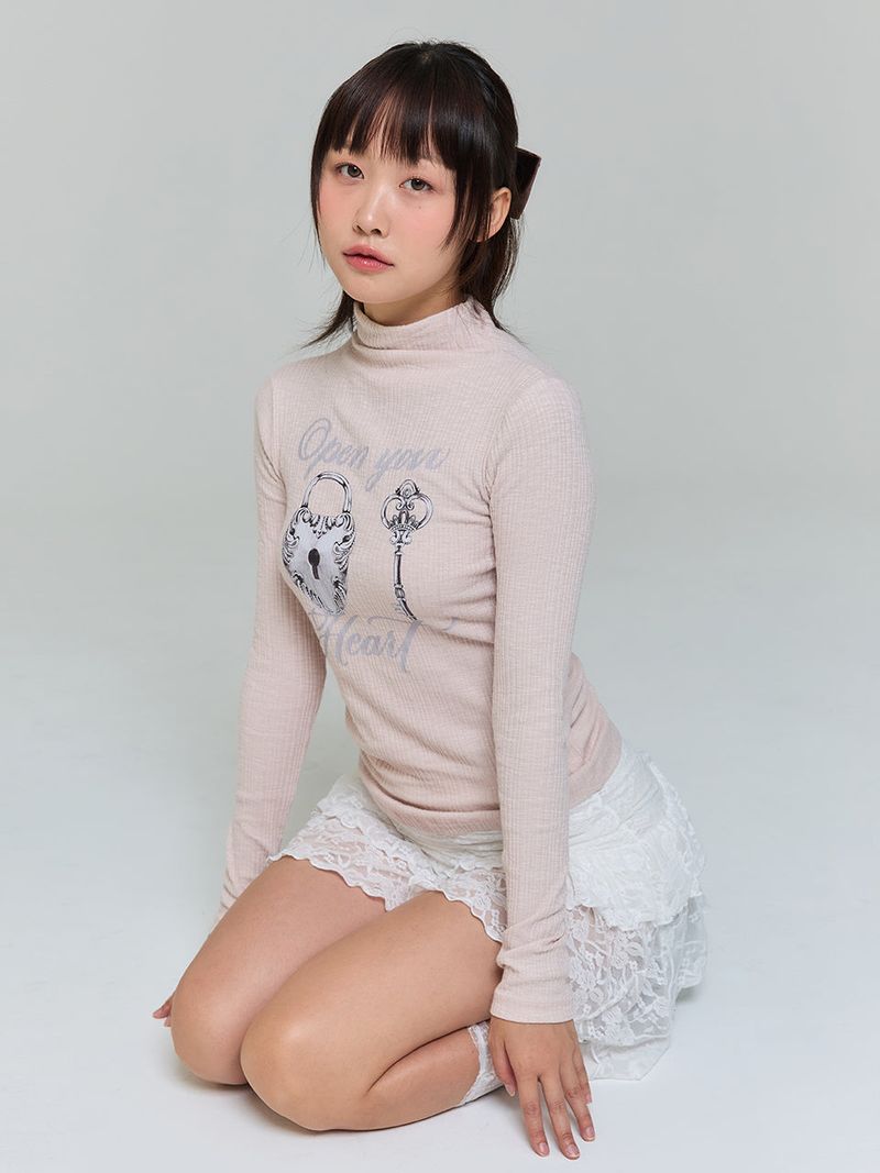 OPEN YOUR HEART TURTLENECK T-SHIRT - PINK