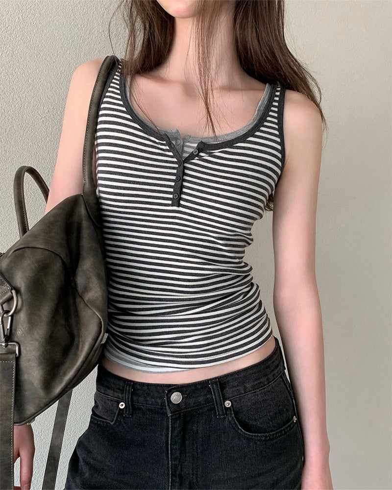 [ORIGINAL] Bat Henley neck Striped Layered Sleeveless
