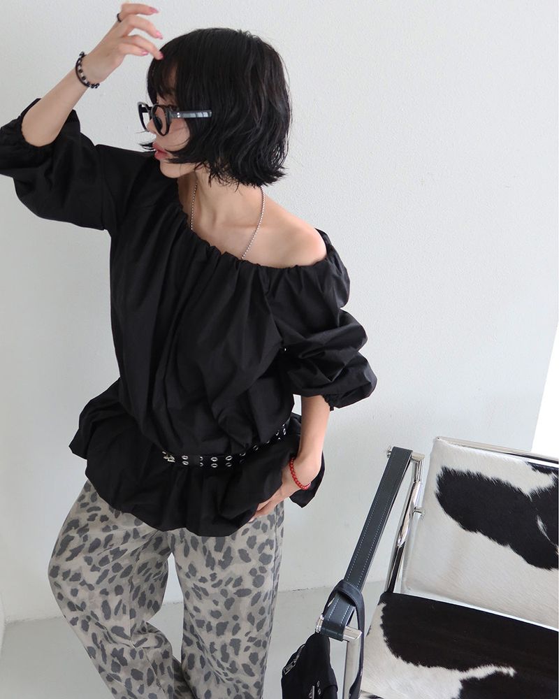 Pumpkin Balloon Off-Shoulder Long Blouse & Mini Dress