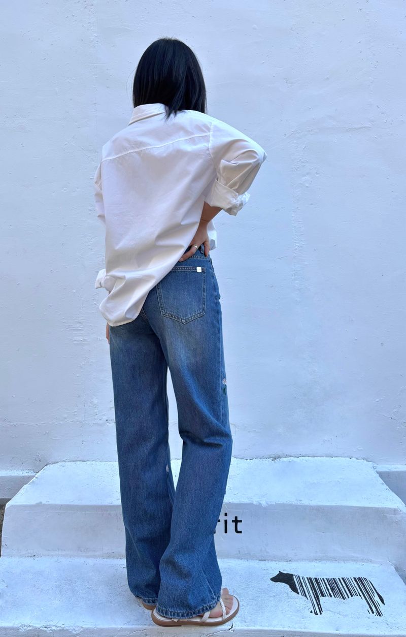 DAISY EMBROIDERED BLUE DENIM PANTS code 25000