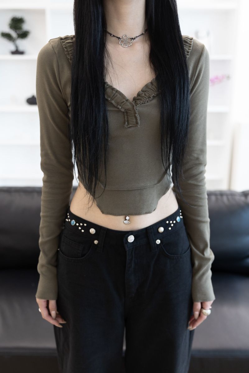 [Sepia] Stud cotton pants