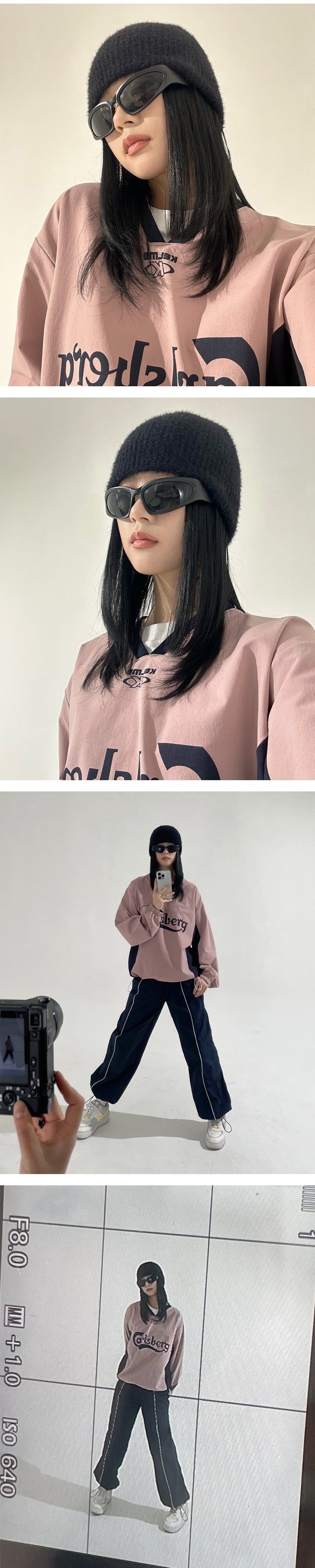 Sporty String V-neck Nylon Sweatshirt