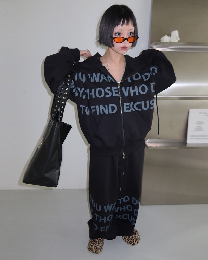 [UNISEX] One-two lettering oversized-fit hooded zip-up jacket