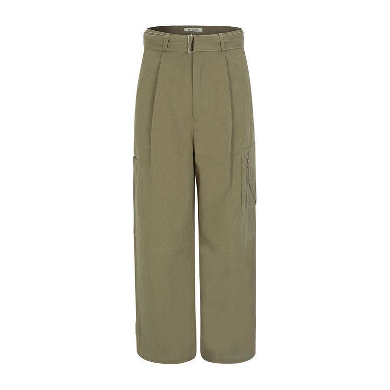 Belted Carpenter Cotton Pants (Khaki)
