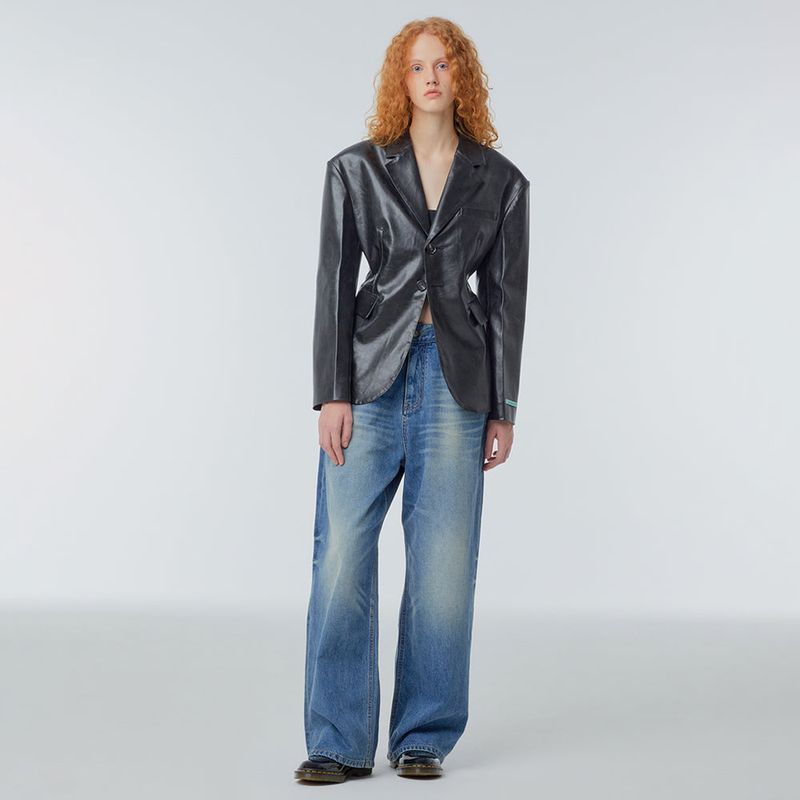 Power shoulder faux-leather jacket