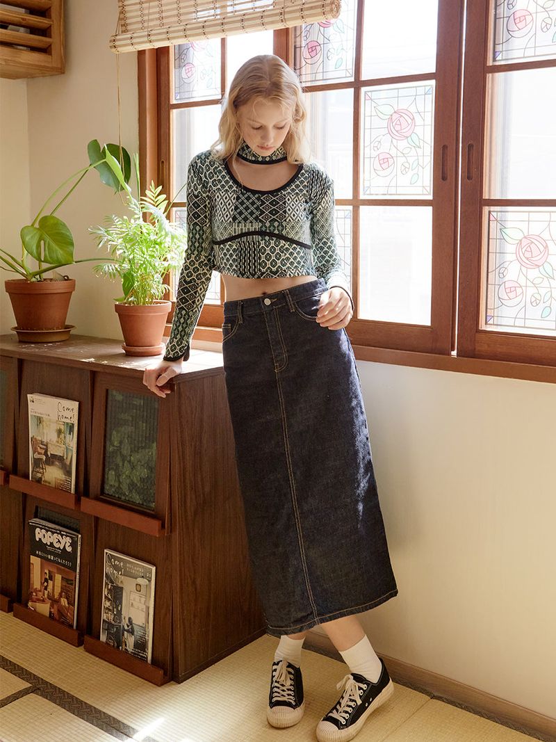 Patchwork halterneck Top (Green)