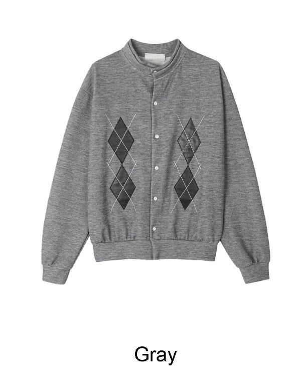 Scent Leather Patch Argyle Cardigan