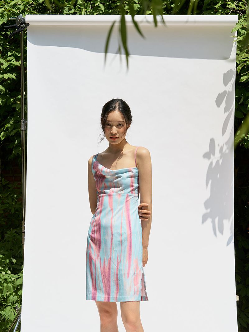 Unbalance draped dress (Print)