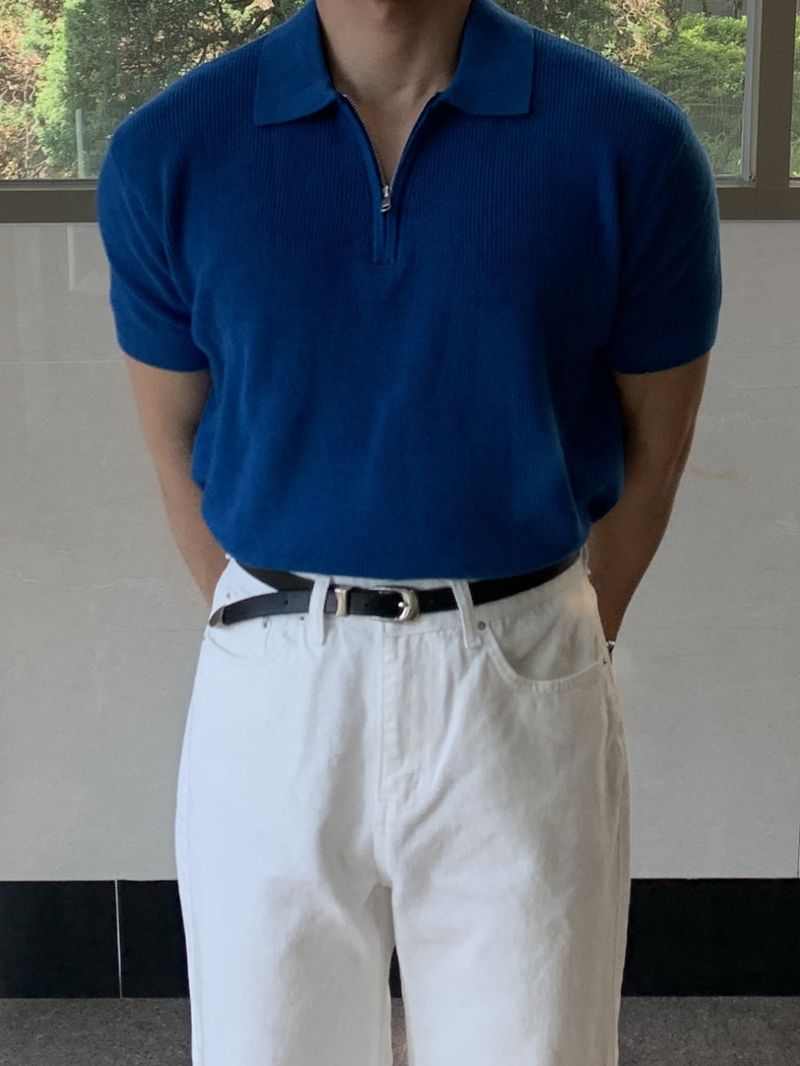 Mensfloor（メンズフロア）の「Loose Hacci Half Zip-Up Knit Short Sleeve（Tops）」