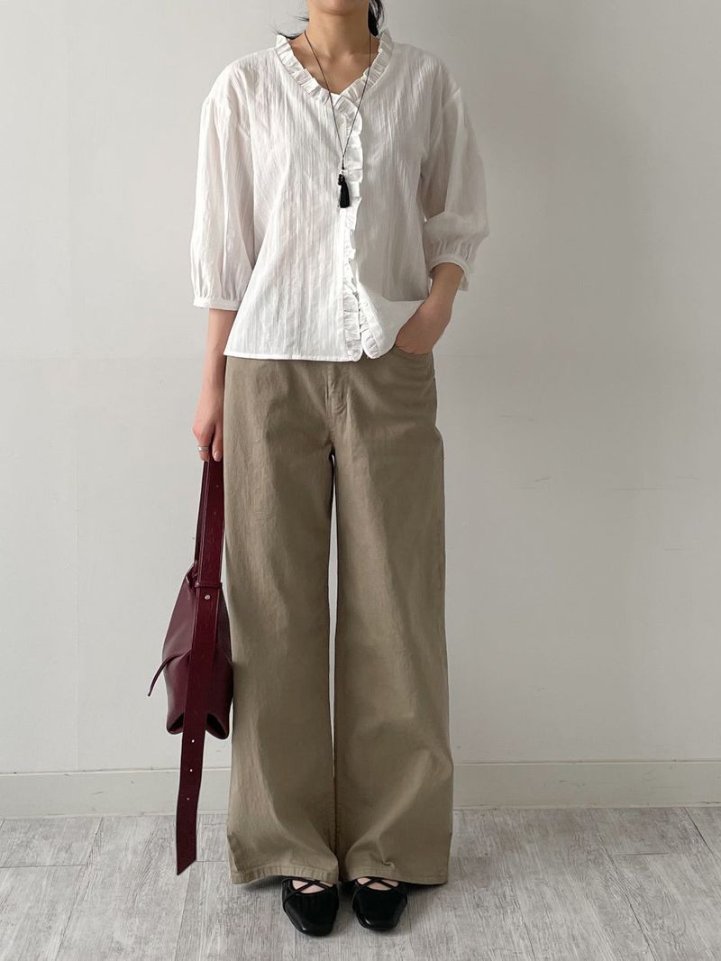 Frill V-neck Three Quarter Blouse