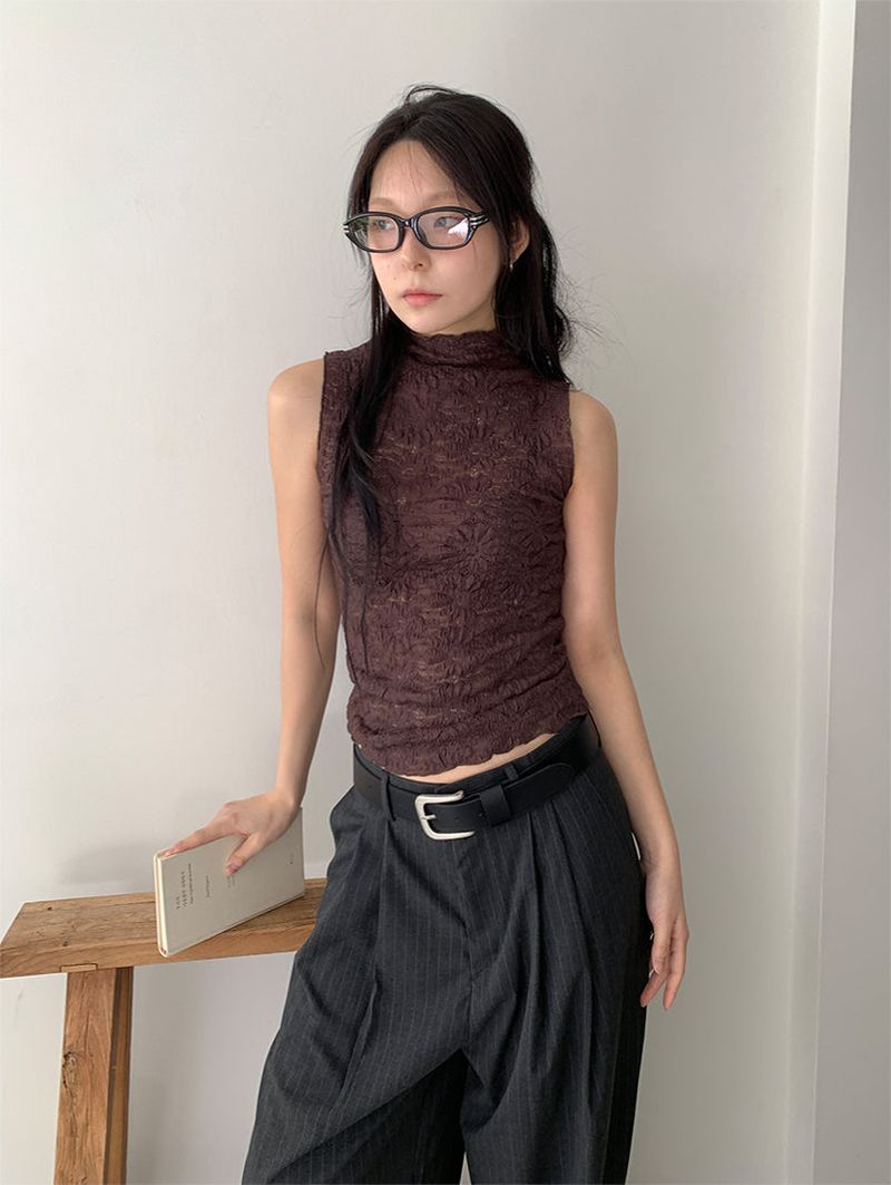 FLOWER LACE HALF-NECK SLEEVELESS (3C)