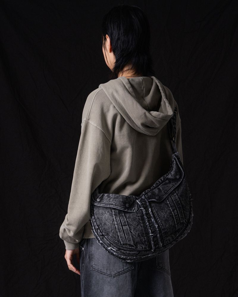 Washed Denim Shoulder Bag (Black)