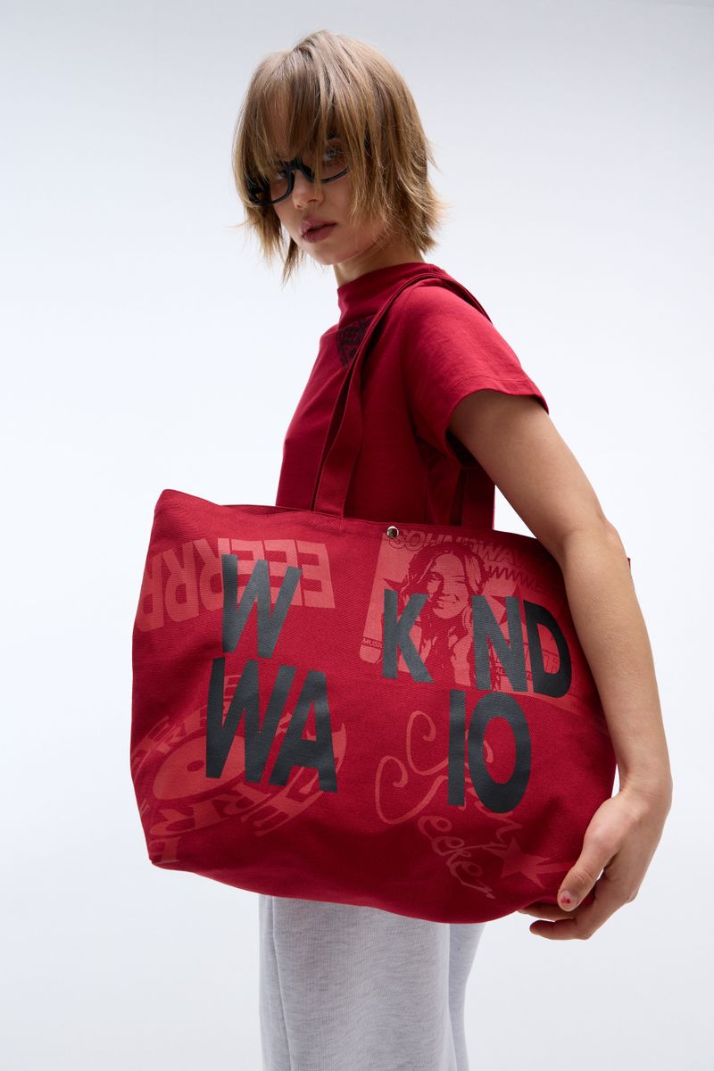 Weekend warrior typography printing tote-bag (Red)