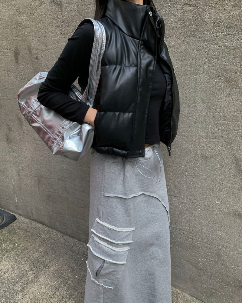 Leather crop string padding vest