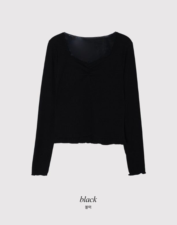 Lua Shirring Lace Frill Rib T-Shirt (4color)
