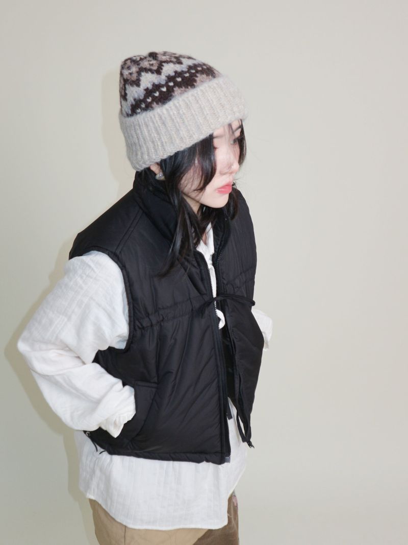 Teddy Ribbon Knot High Neck Cropped Padded Vest (6 ounces)