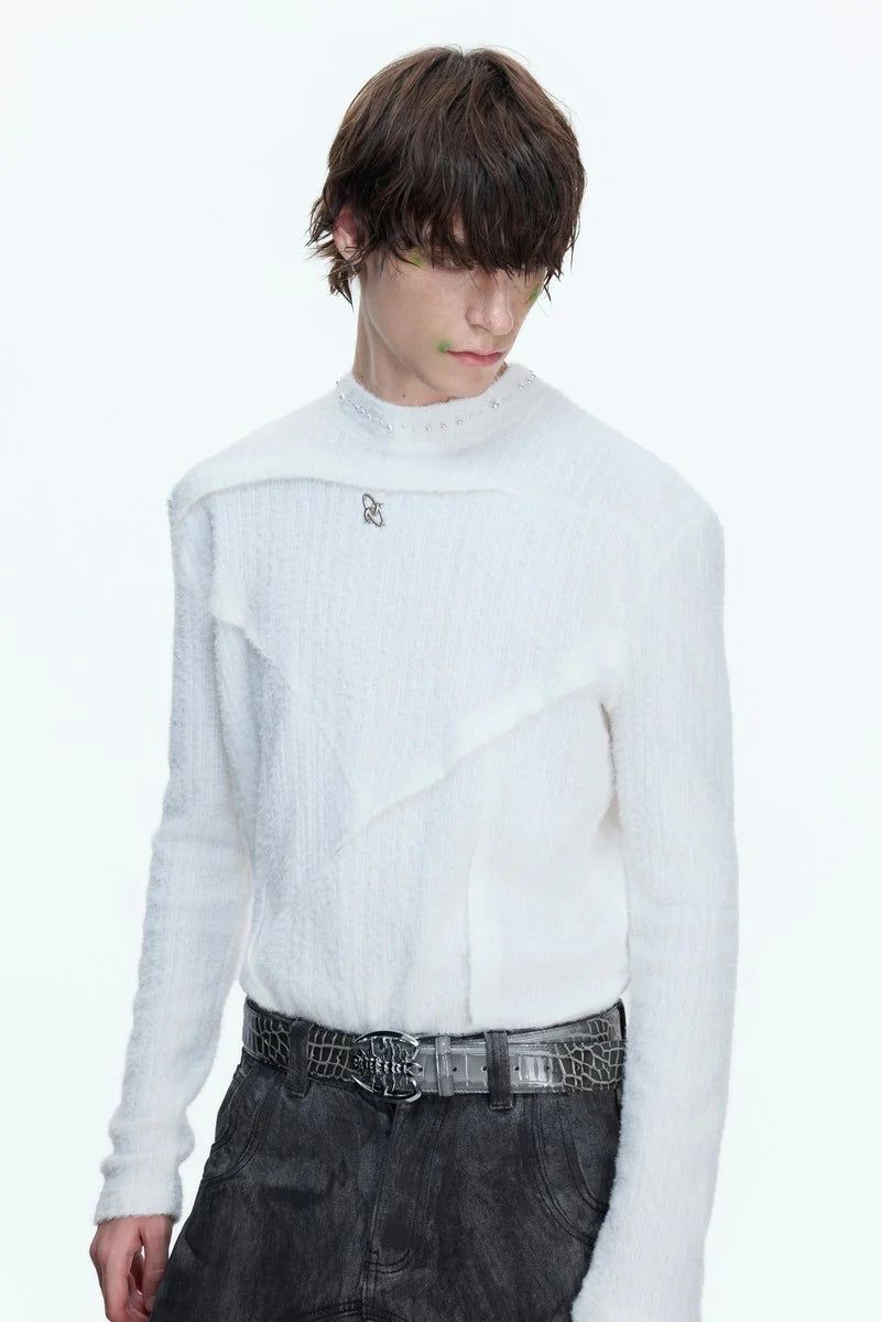 Fleece Pearl Trim Mock Neck Tee