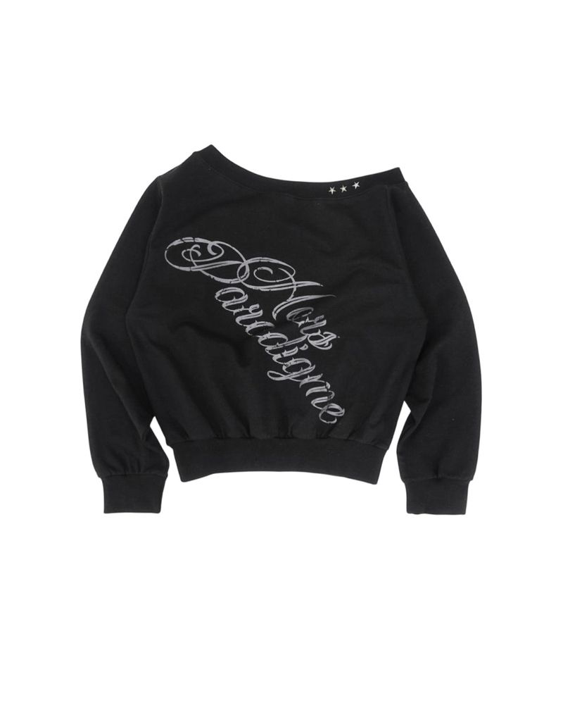 Studded One-shoulder Sweatshirt Black