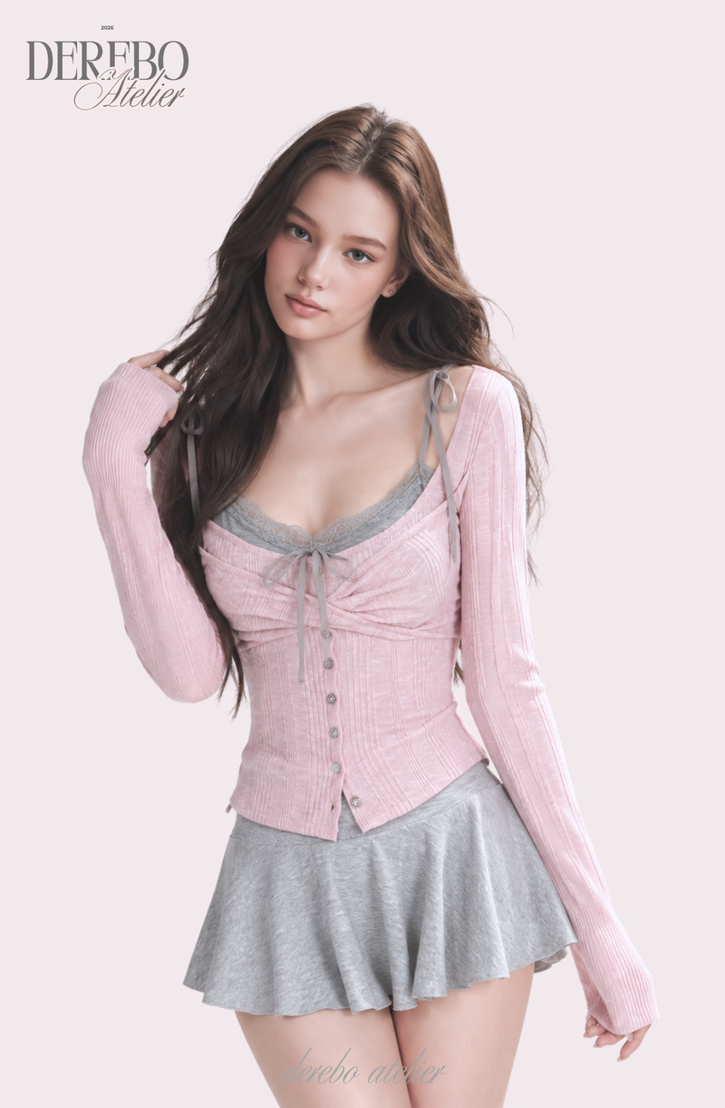 Lady Pink Gray Layered Long-Sleeve Top