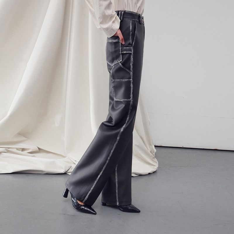 FAUX LEATHER WASHED STRAIGHT PANTS