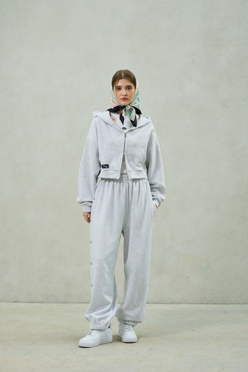 PITA SNAP OFF SWEAT PANTS / WHITE-MELANGE