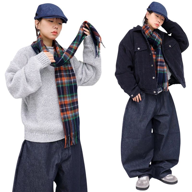 Christmas wool check muffler