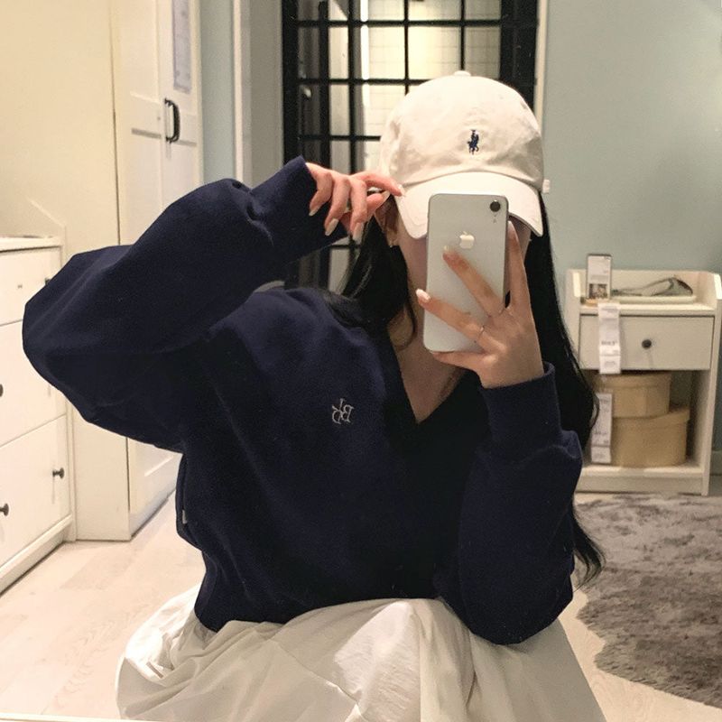 [Bellide made] Pastel V-neck cropped sweatshirt