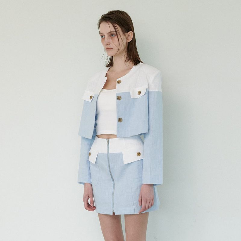  COLLOR MIXED JACKET, SKY BLUE