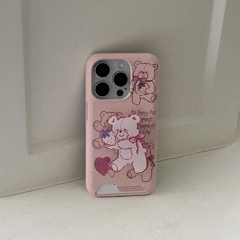[Mademoment] fluffy strawberry bear design iphone card case