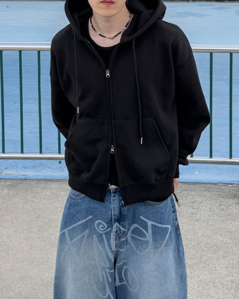Clean Two-way Crop Hood Zip-up