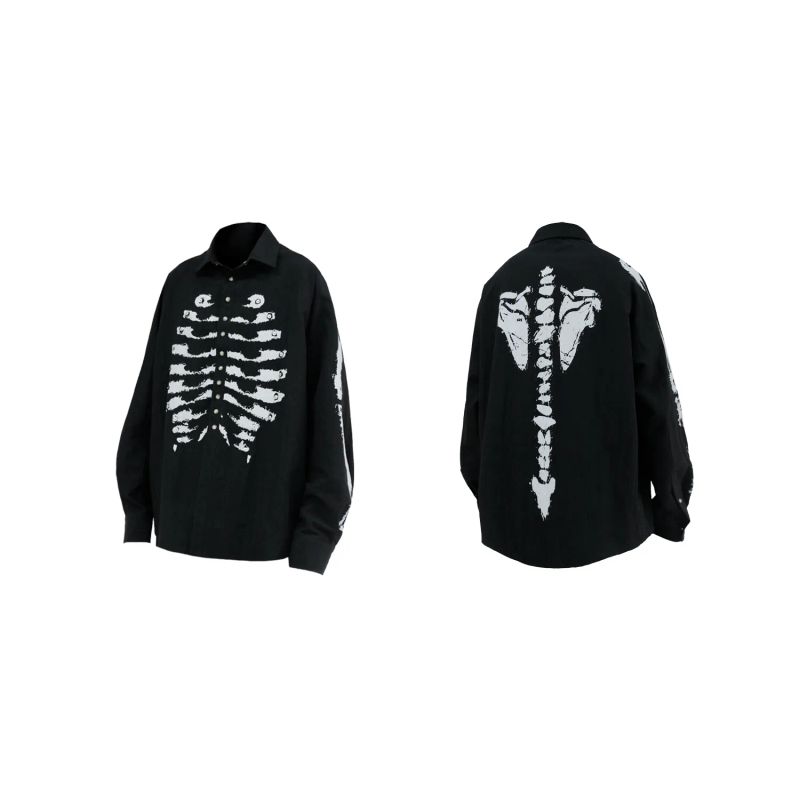 RELABEL('BONE) Lyocell cotton texture, rock pattern, bone gemstone, rivet button, silhouette, long-sleeved shirt