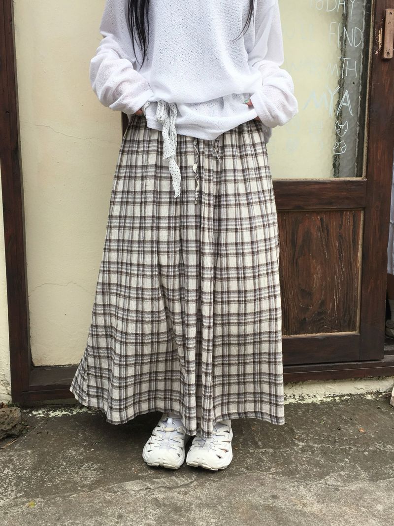 Maple Check Banded Shirred Skirt (3c)
