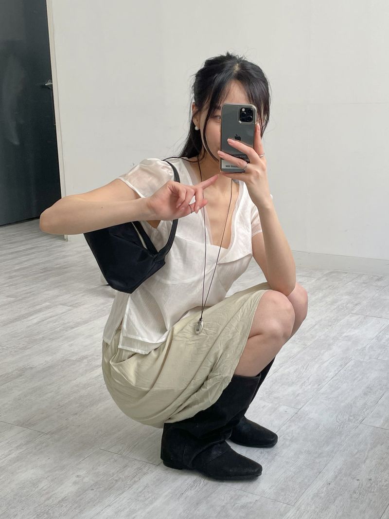 Wrinkle Banding Midi Skirt
