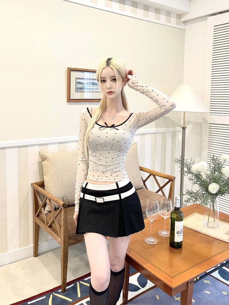1298. Dot ribbon long sleeve T set