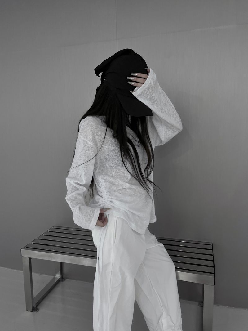 linen see-through long sleeve T (2color)