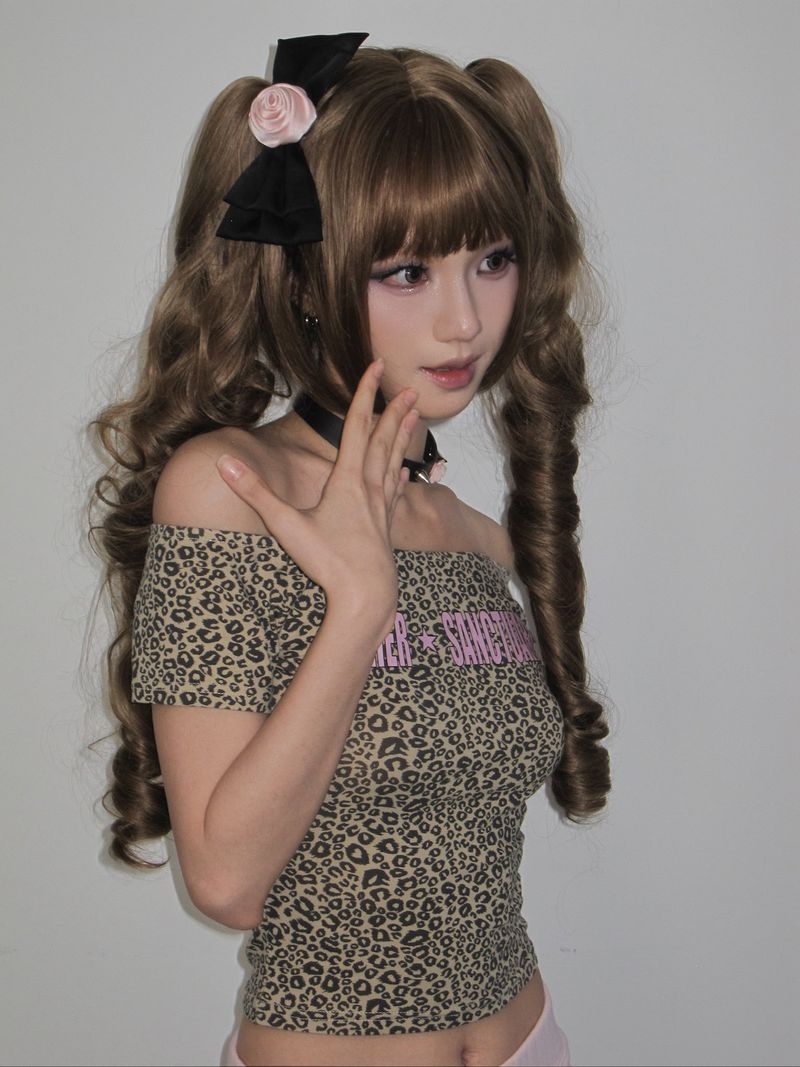 Leopard Off Shoulder Tee (Beige)