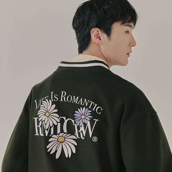 ROMANTIC CROWN(ロマンティッククラウン)の「WILD FLOWER WOOL VARSITY JACKET_KHAKI(Jackets/Outerwear)」