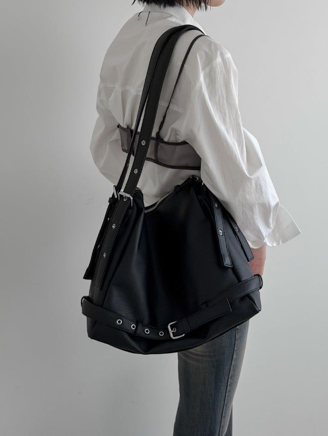Belt Strap Embossed Leather Shoulder Bag