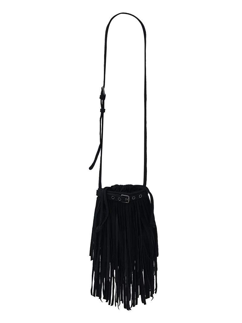 suede fringe shoulder bucket bag