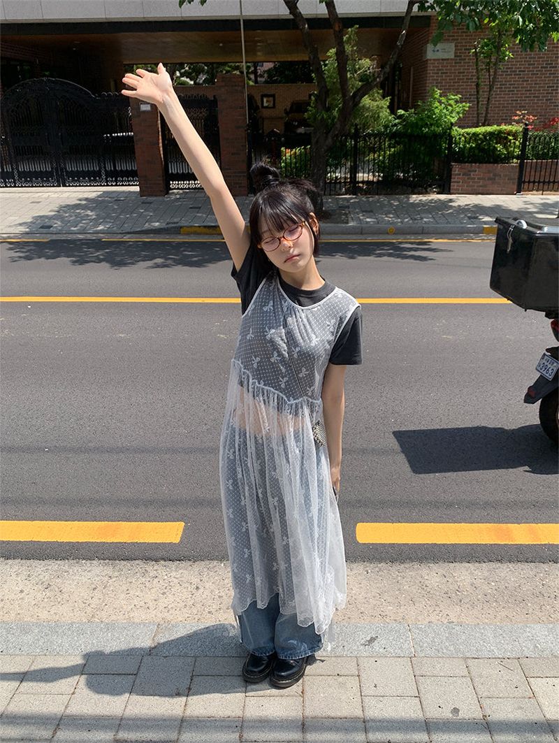 LACE SEE-THROUGH LAYERED DRESS