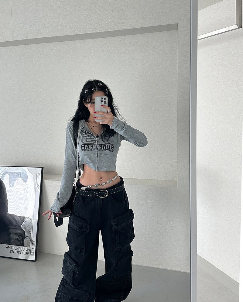 Star cropped mini hoodie zip-up