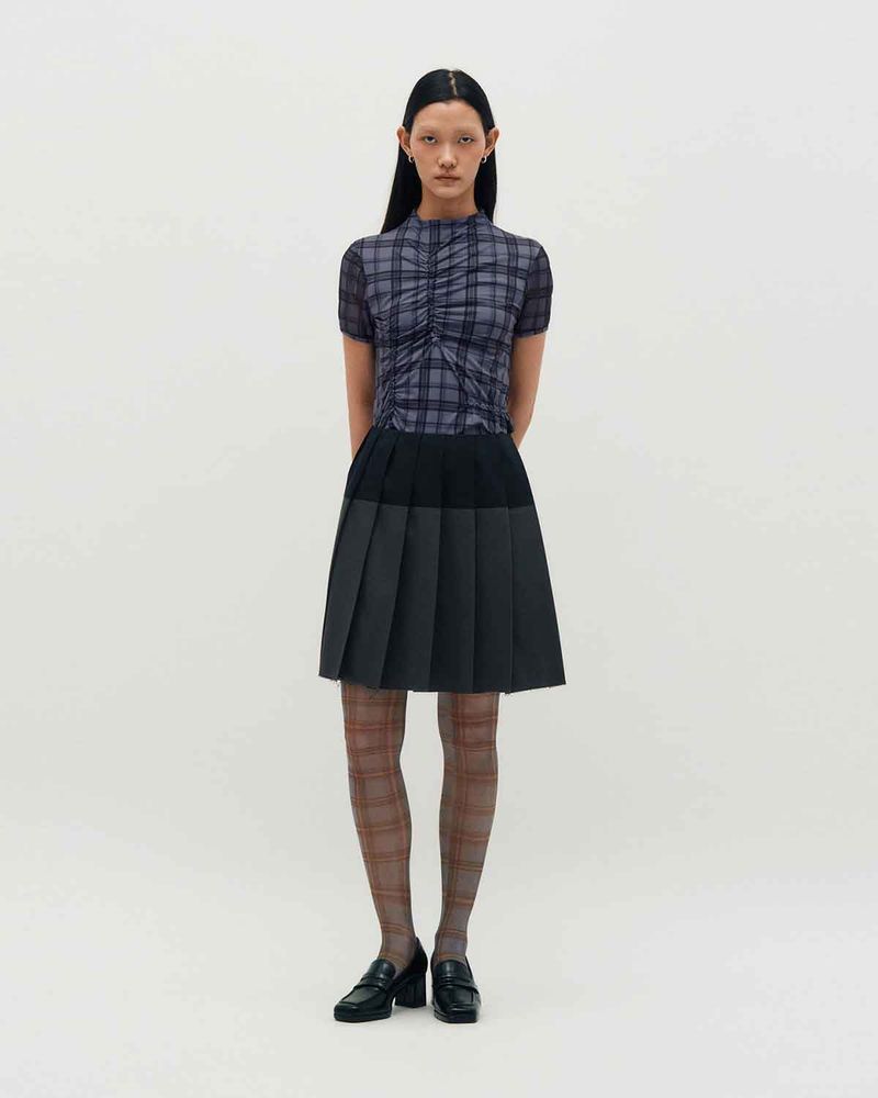 Plaid Smocking T-Shirt _ PURPLE