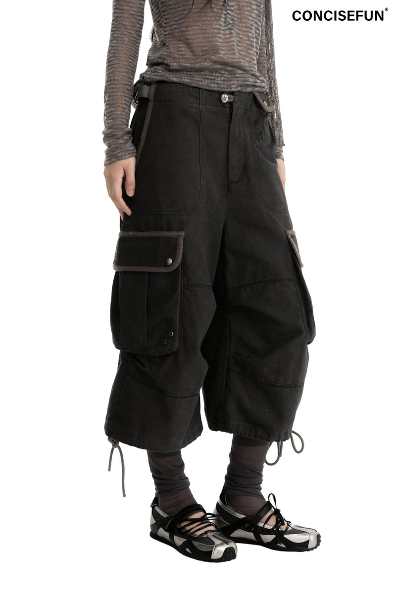 CONFUN（コンファン）の「CONFUN distressed heavy wash denim woven fabric patchwork multi-pocket loose workwear capri pants（Pants）」