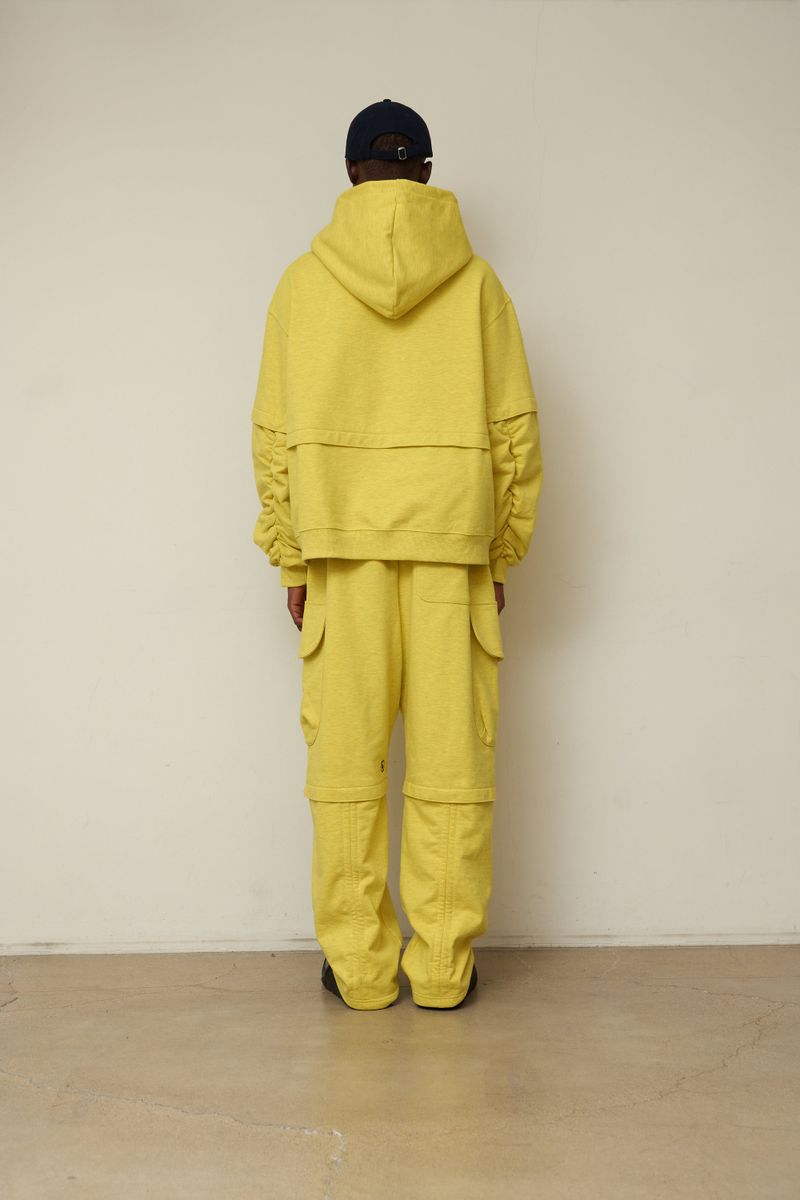 Back point shirring hood zip-up (Melange Yellow)
