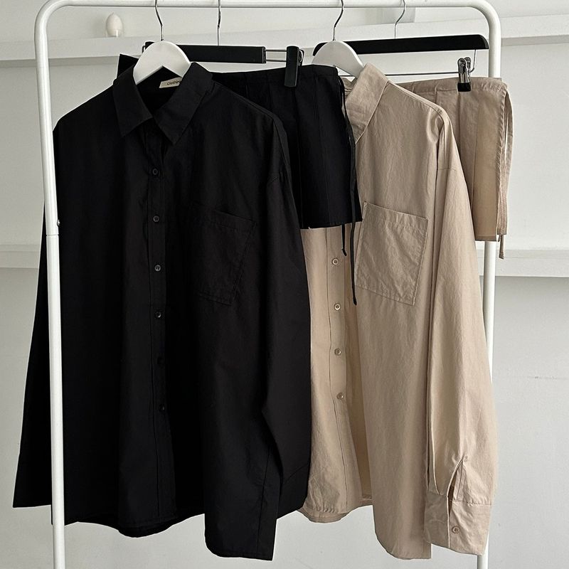 Pleated Wrap Shirt Set - 2colors
