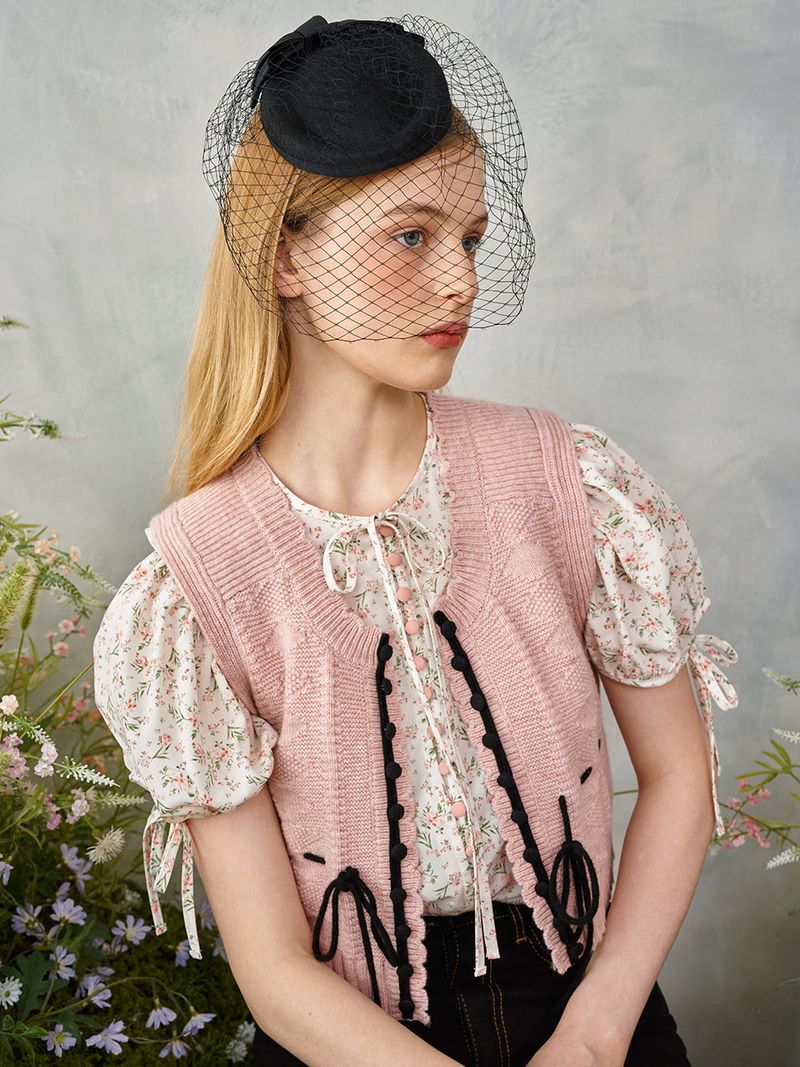 Petite Ribbon Knit Vest (Pink)