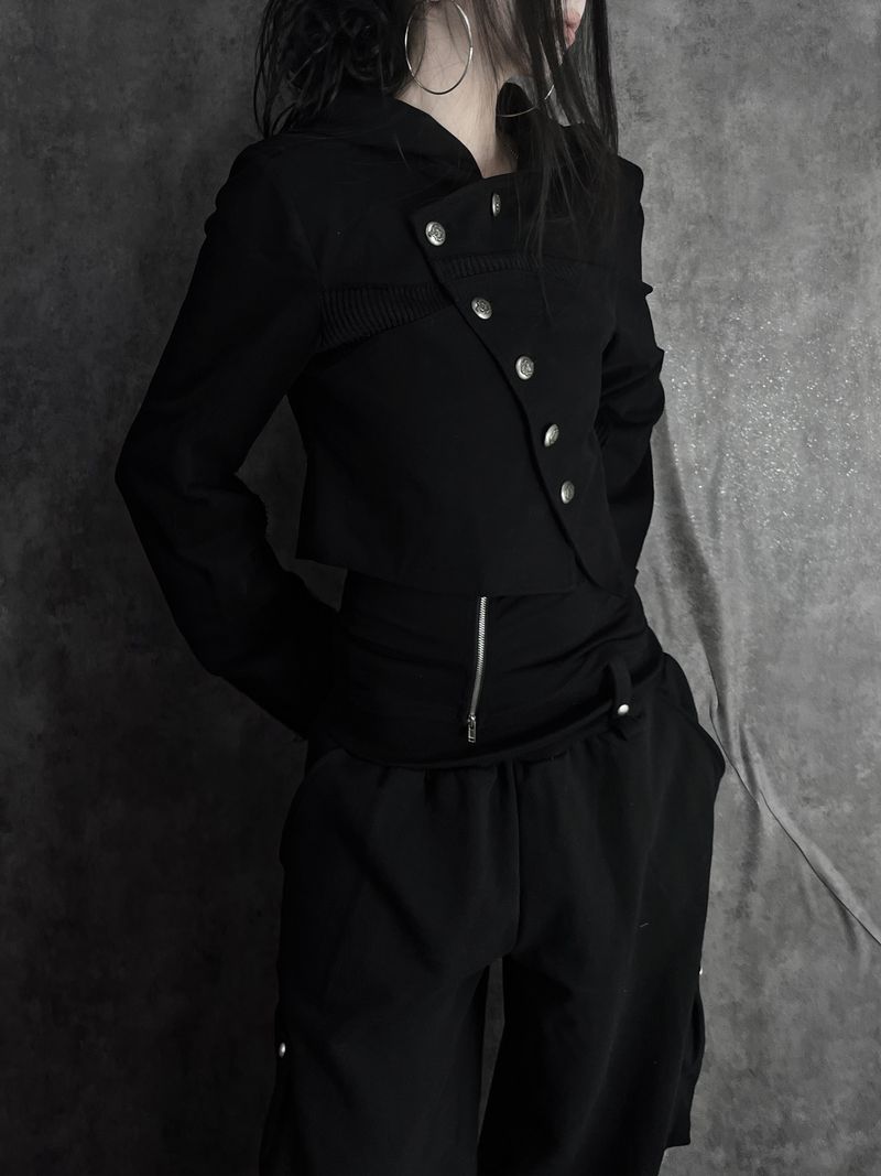 diagonal button color block jacket