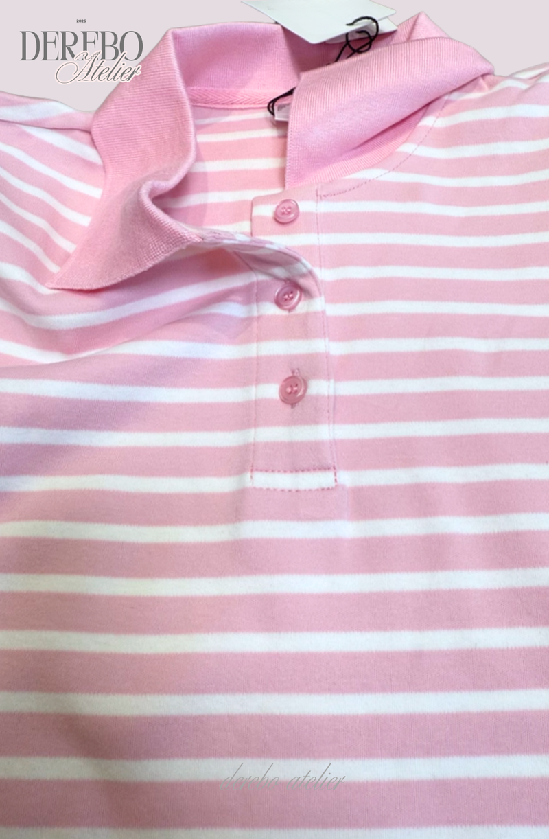 Pink Stripe Loose Collar Tee